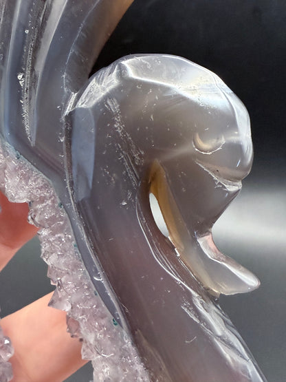 Agate Druzy Swan Carving
