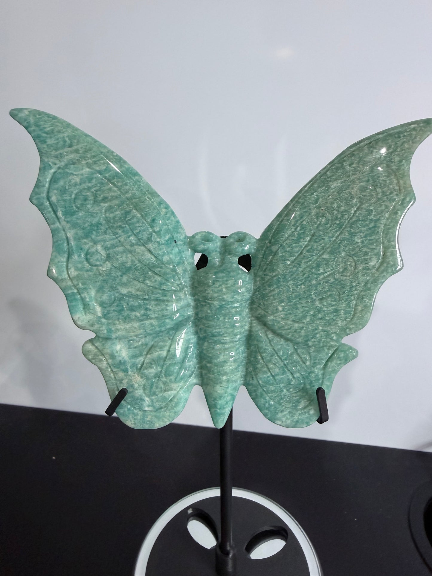 Amazonite Butterfly Carving on Stand – 20cm