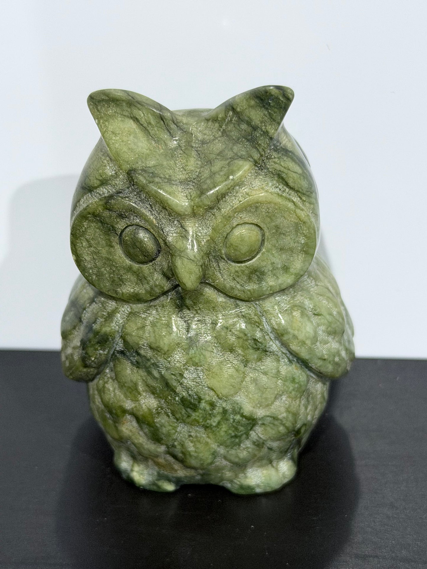 Green Serpentine Owl Carving – 162g