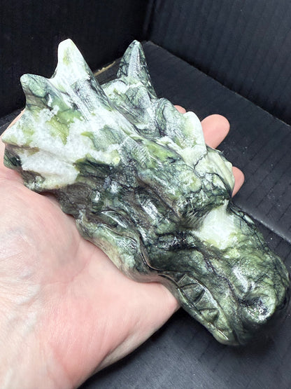 Serpentine Jade Dragon Head | 757g | 13 × 10cm