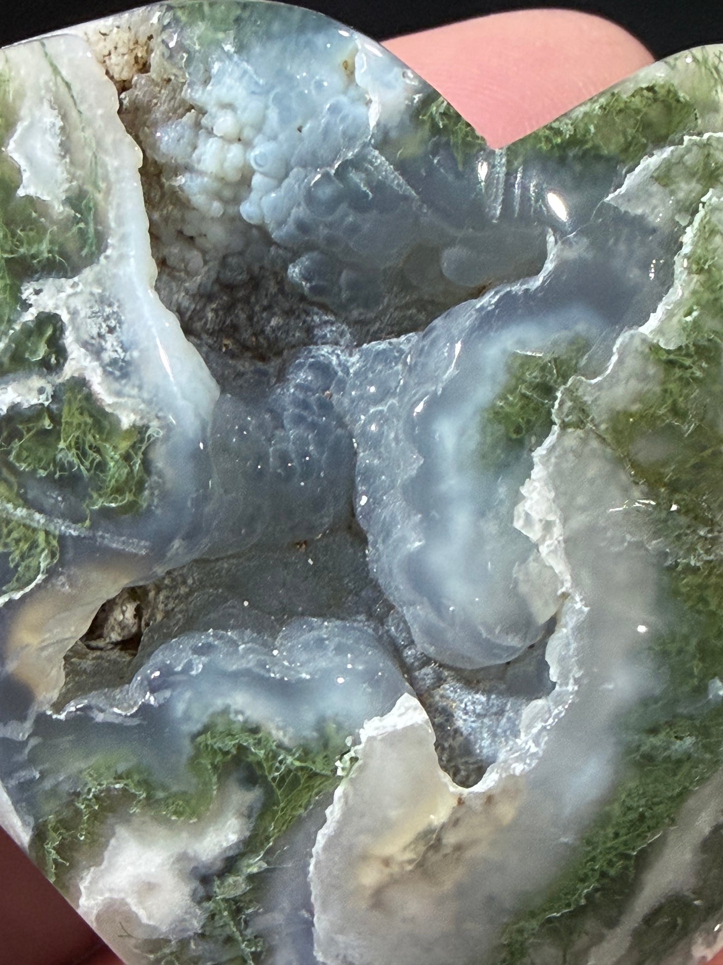 Natural Moss Agate Druzy Heart – Crystal Heart with Druzy Pocket | 6.3 x 5.8 cm | 78g C