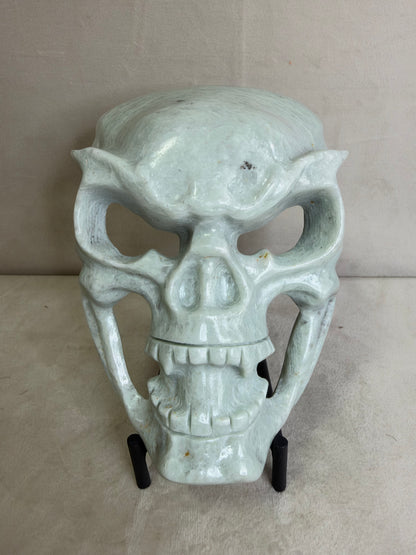 Serpentine Skull Mask Carving with Stand – 14.5 cm