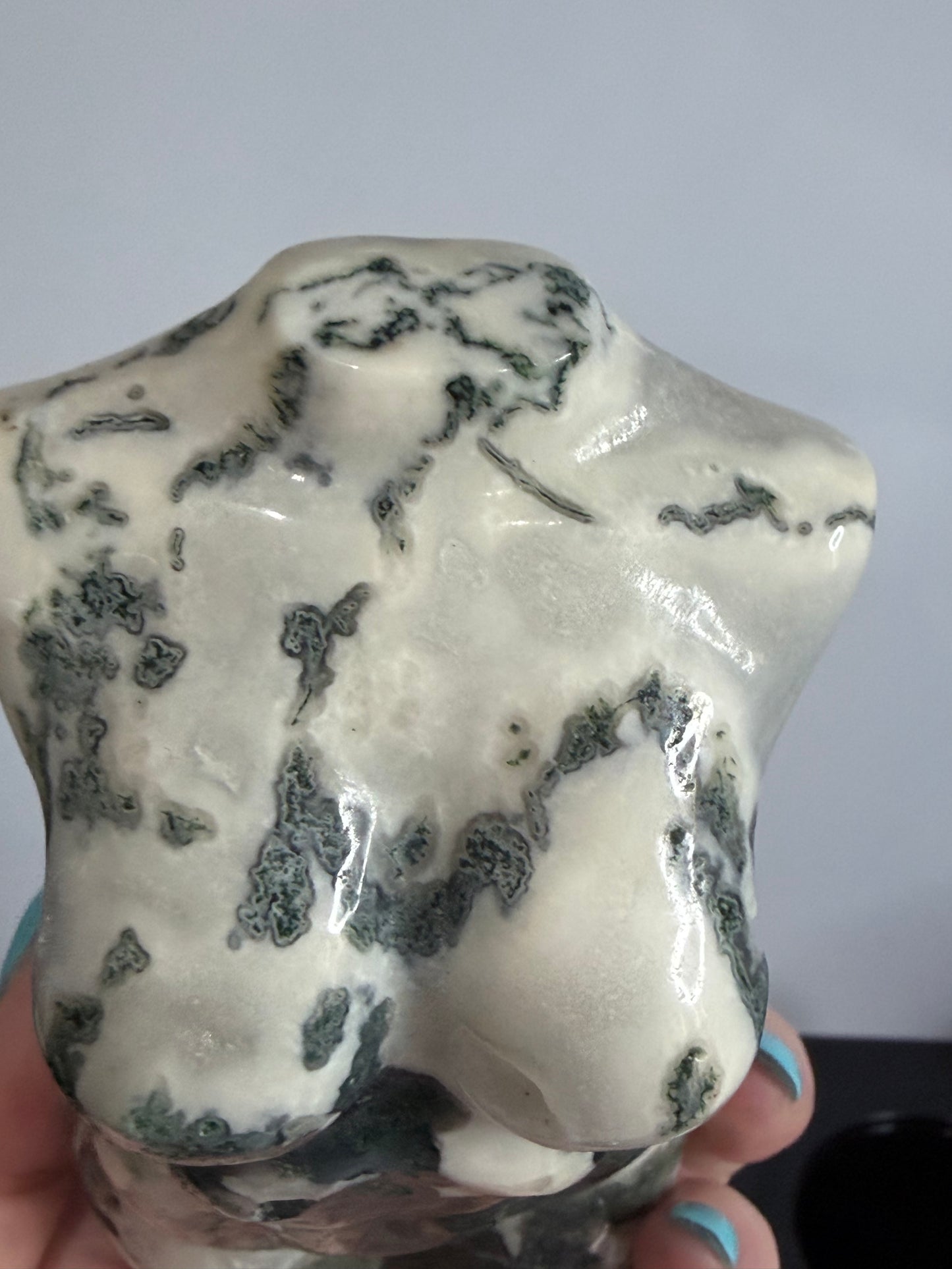 Moss Agate Goddess Statement Torso Carving – 544g - 12.5cm