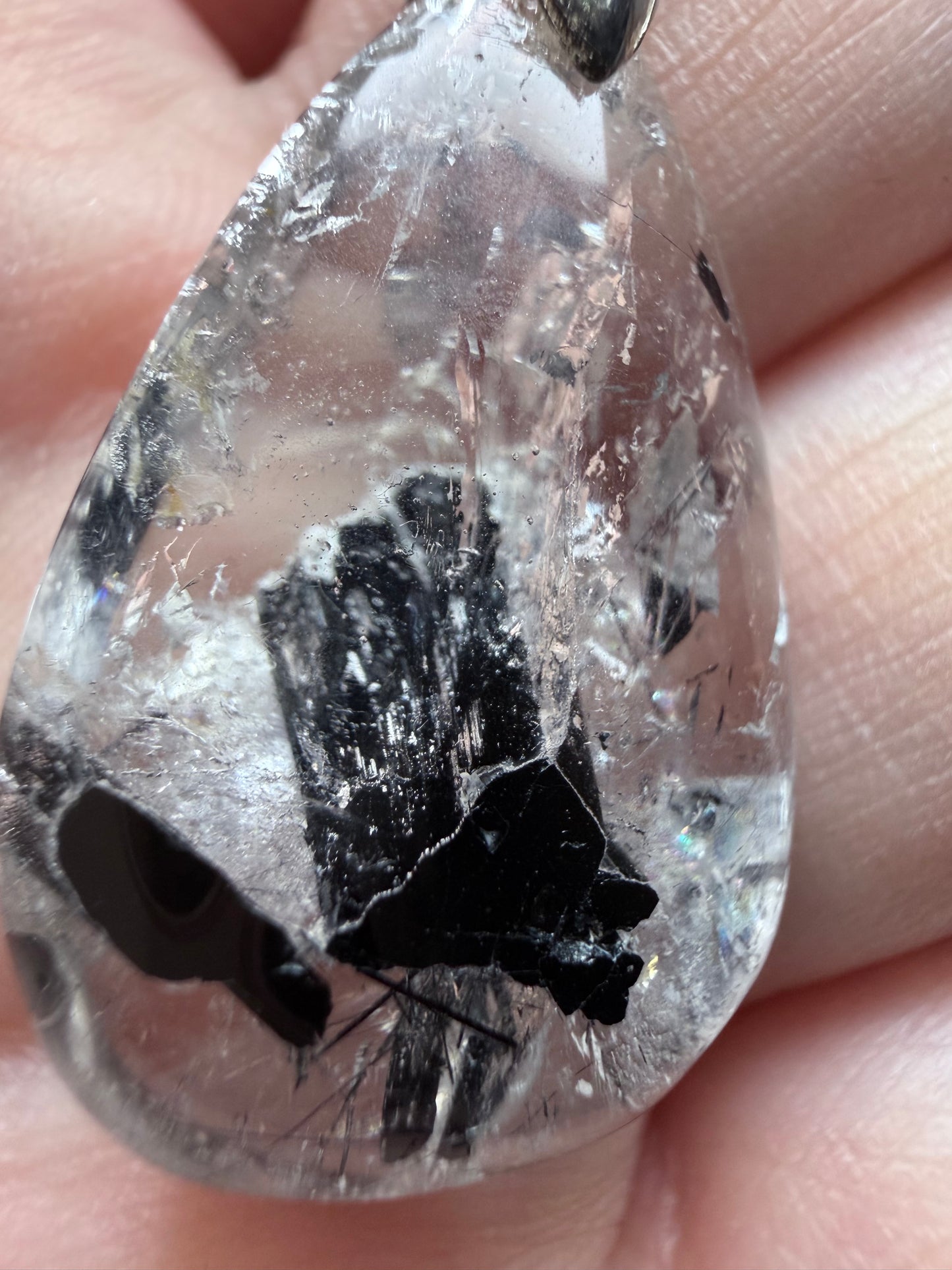 Black Tourmaline in Quartz Pendant with 925 Bail & Black Cord (3cm)