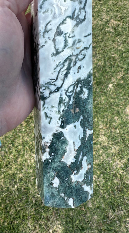 Extra Large Moss Agate Tower with Druzy 35cm 1.4kg