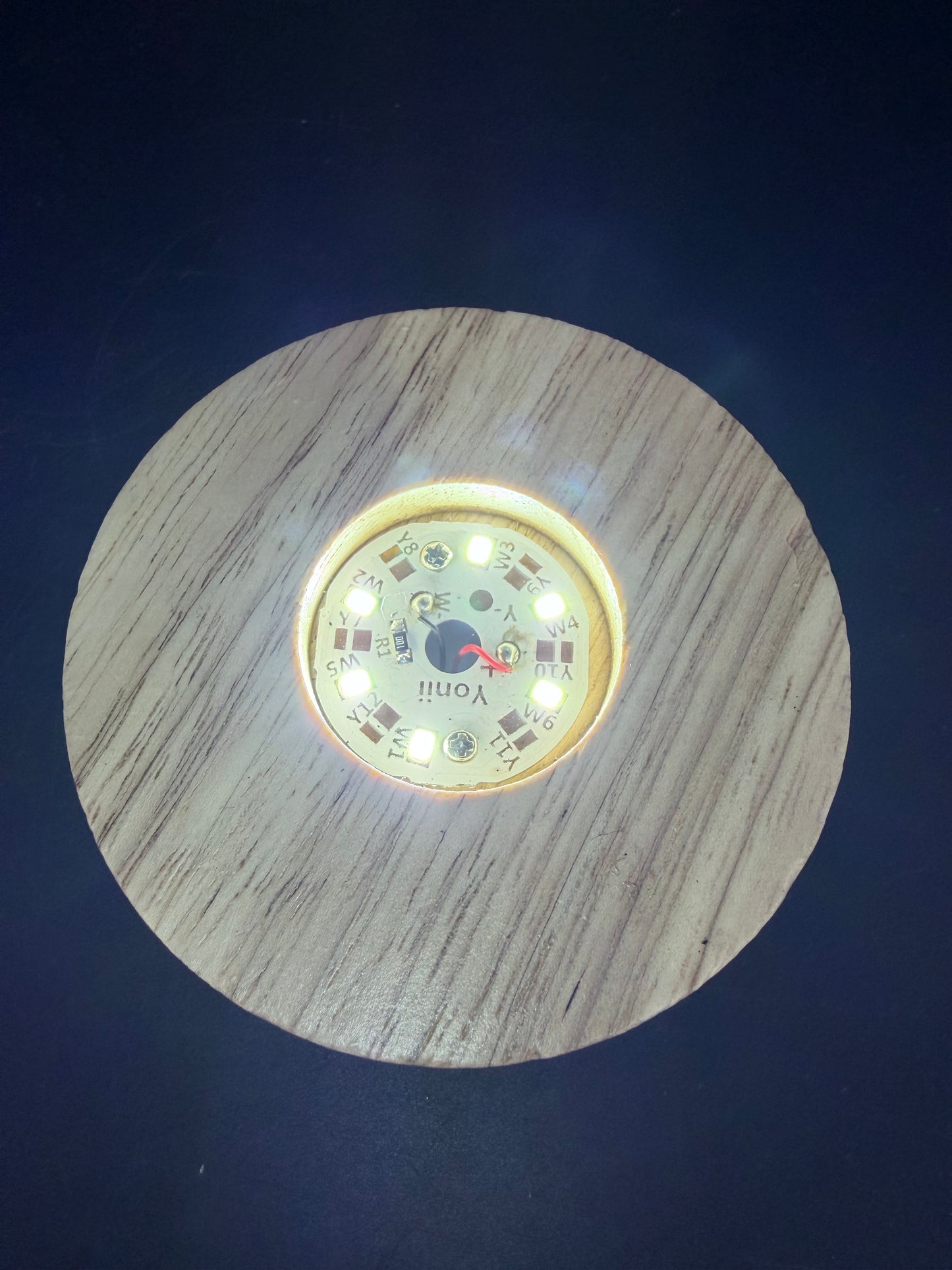 Wooden LED Crystal Display Base Cordless White Light