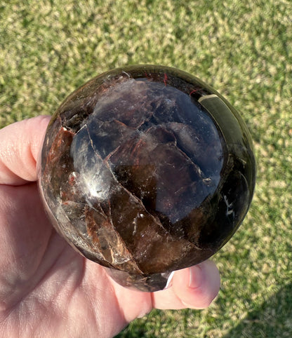 Red Fire Quartz in Smokey Quartz Mushroom