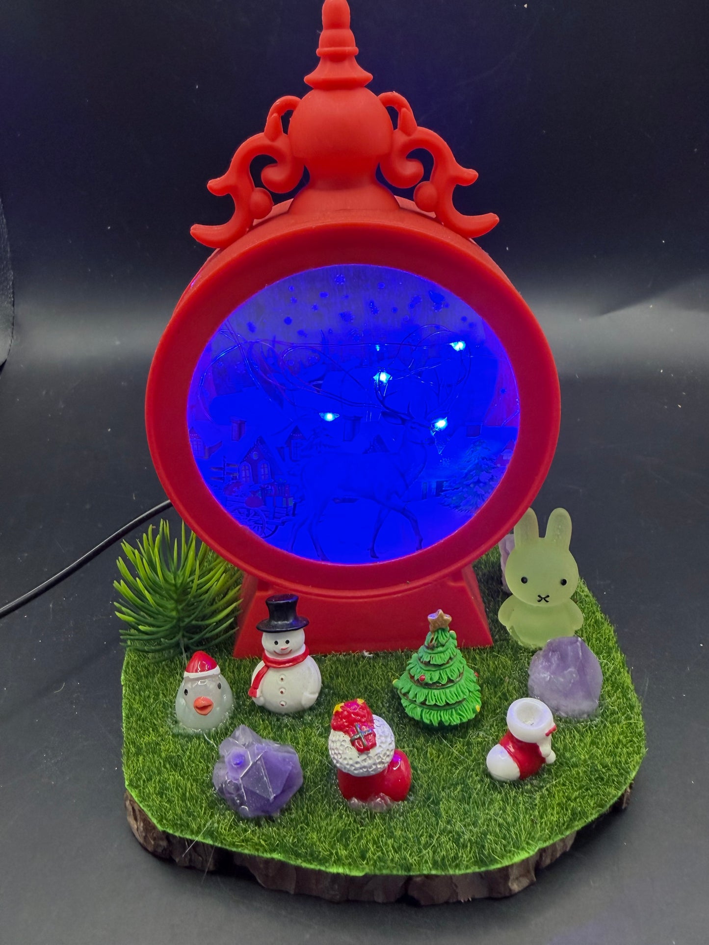 Red Christmas Lantern Scene – Blue LED Light