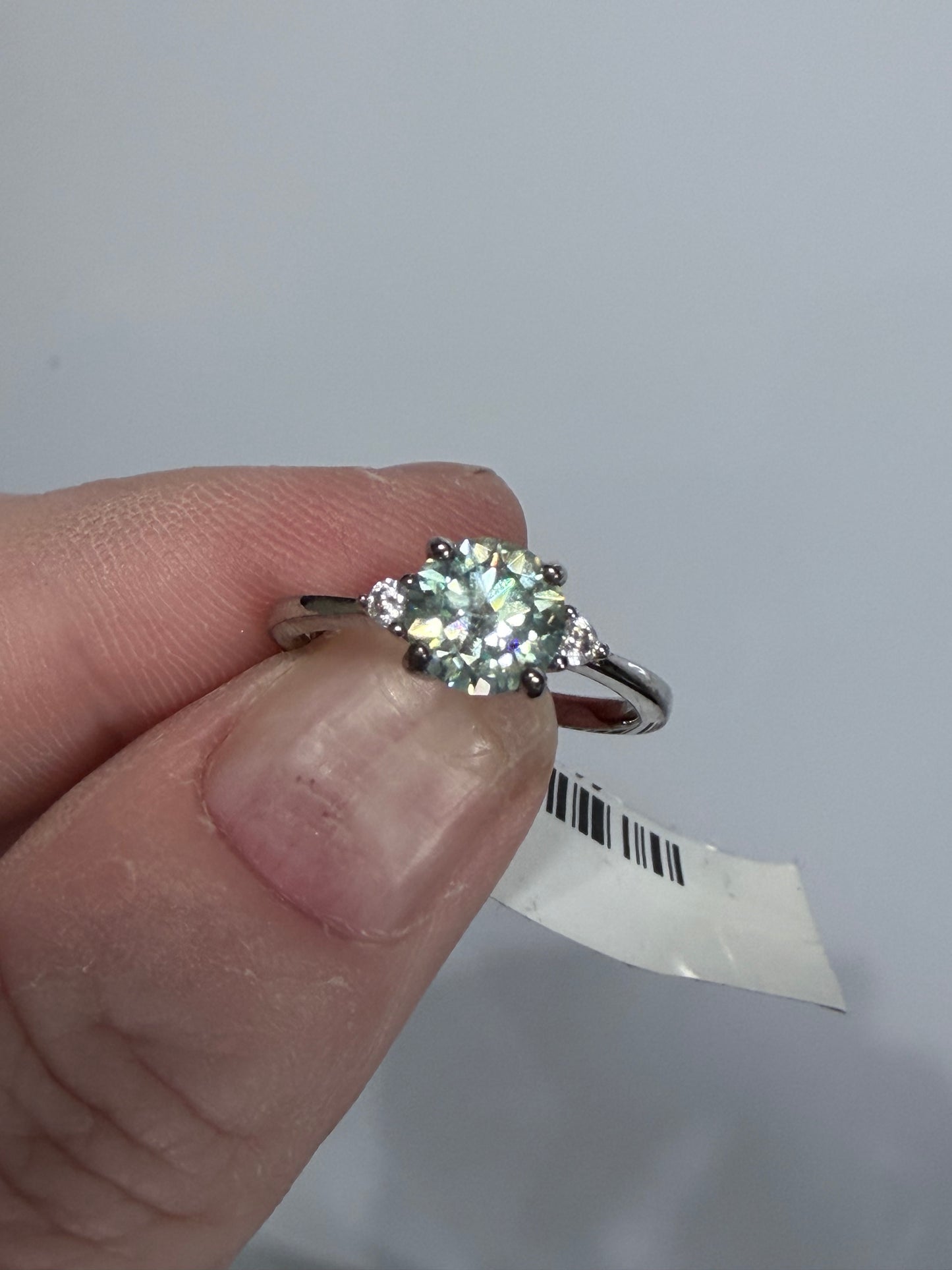Green Moissanite Sterling Silver Ring – Size 6