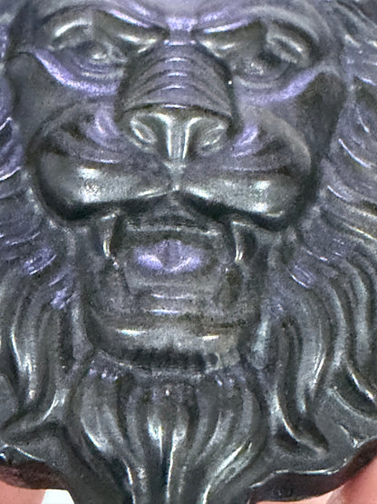 Silver Sheen Obsidian Lion Head Carving – 6.5cm