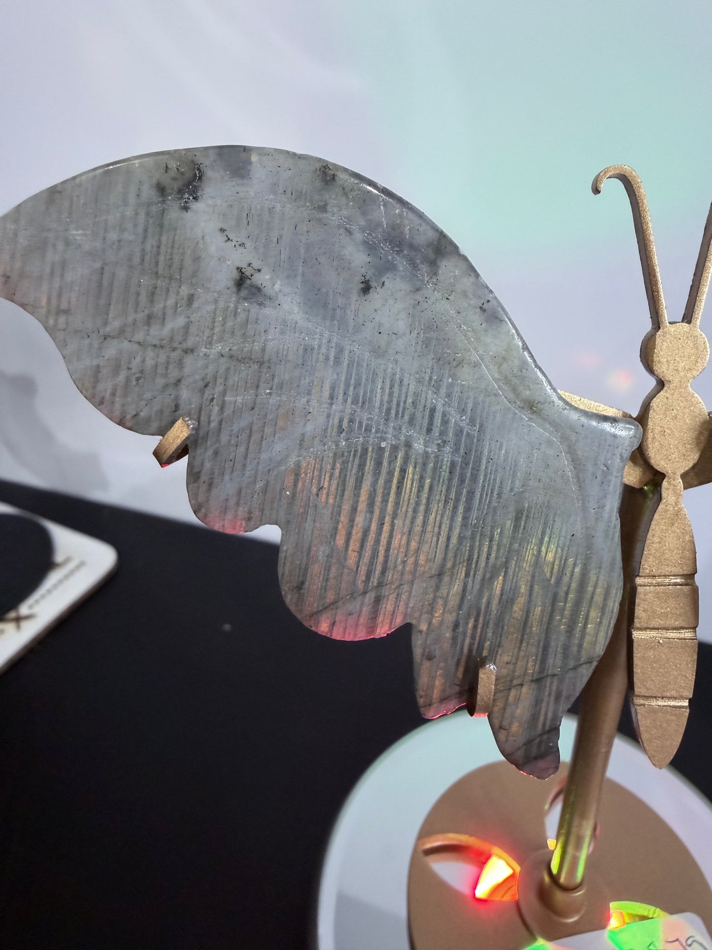 Labradorite Butterfly Crystal Display on Stand – 15 cm
