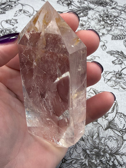 Clear Quartz Double Terminated Point with Golden Healer Inclusion (190g)
