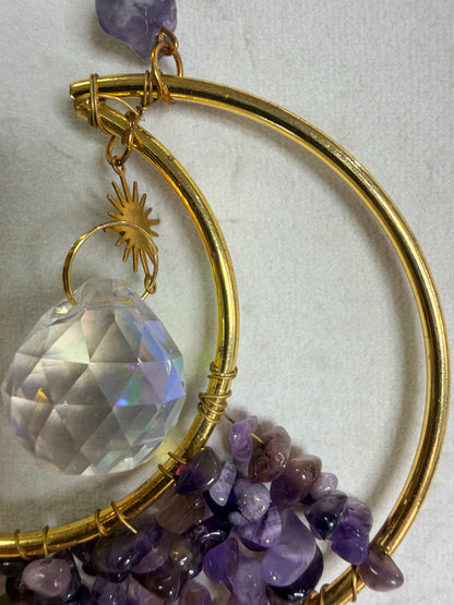 Amethyst Crescent Moon & Stars Suncatcher – 30 × 7 cm