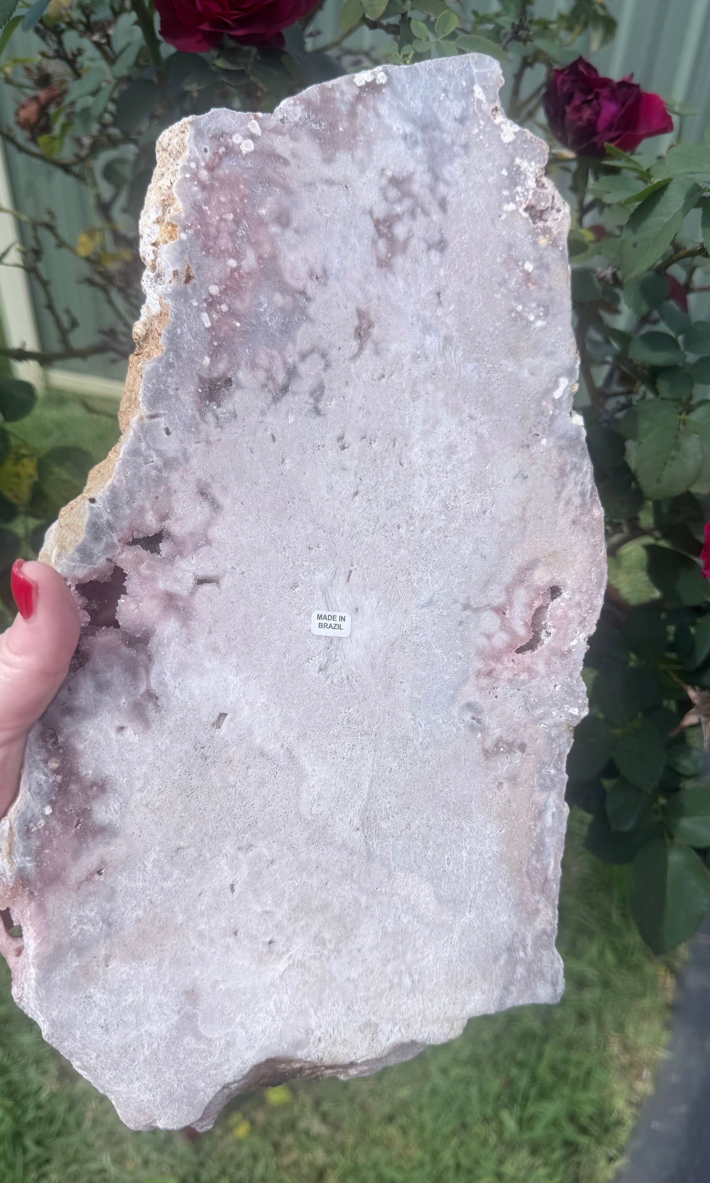 Large Botryoidal Pink Amethyst Druzy Slab on Stand – 3.2kg | 45cm Brazilian Statement Piece