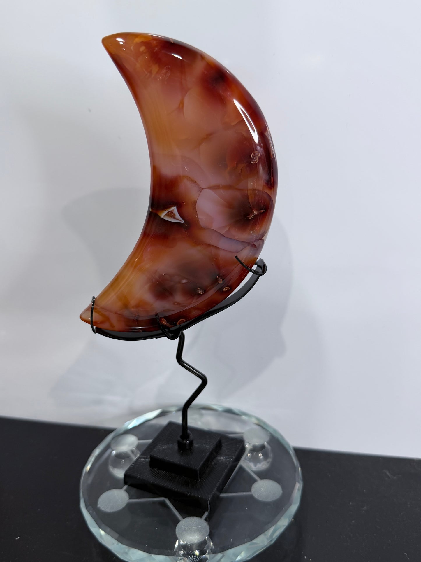 Carnelian Druzy Crescent Moon on Stand – 21cm