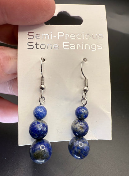 Lapis Lazuli Triple Bead Earrings