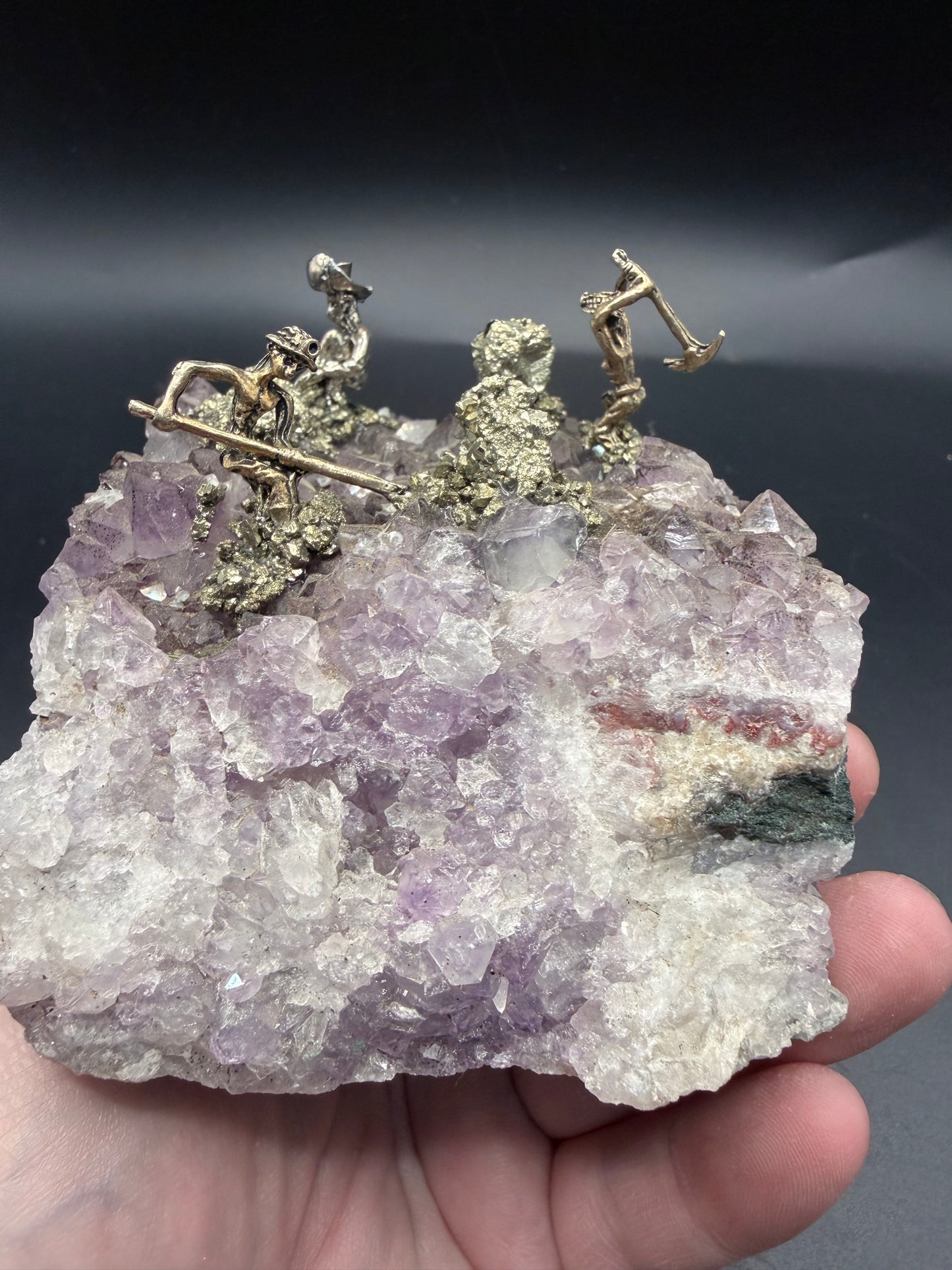 Amethyst Cluster with Pyrite Miner Figures – Collector Specimen