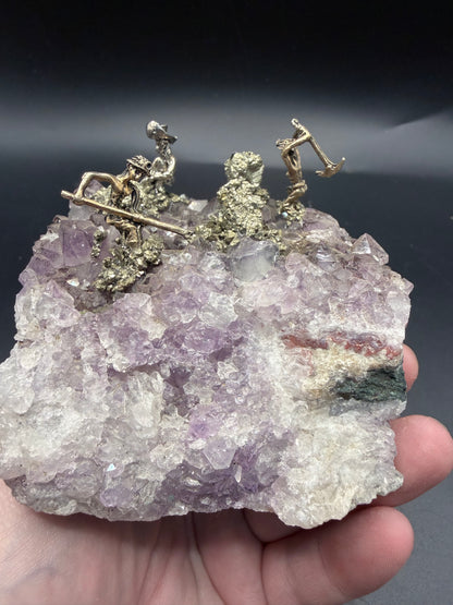 Amethyst Cluster with Pyrite Miner Figures – Collector Specimen