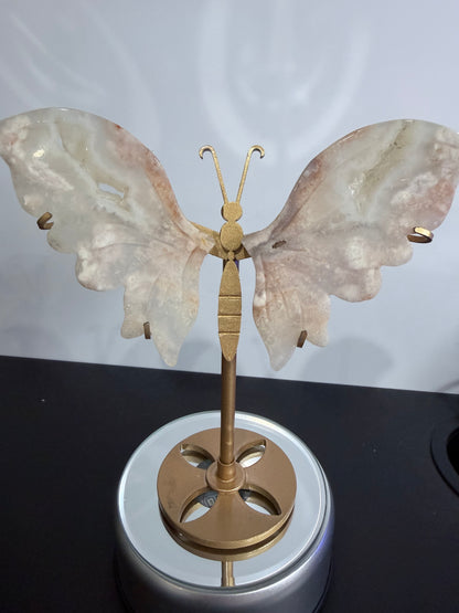 Flower Agate Butterfly Crystal Display on Stand – 15 cm