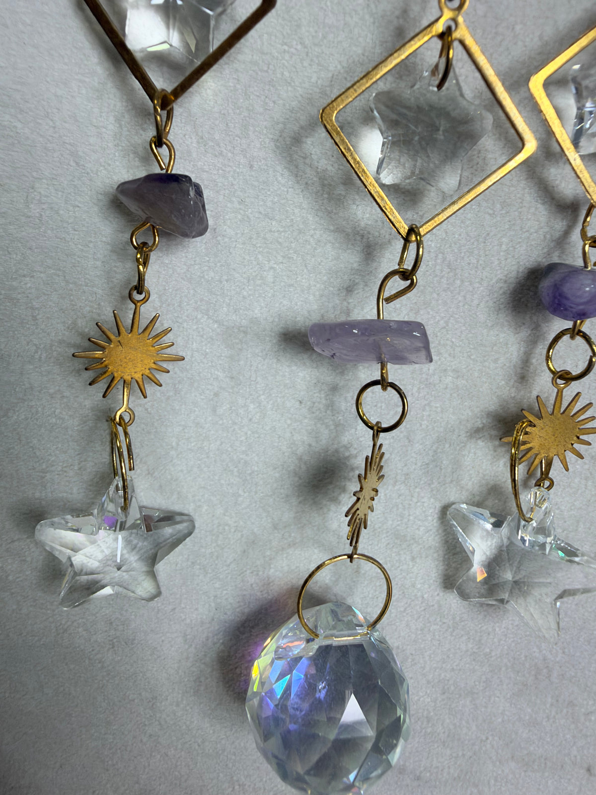 Amethyst Crescent Moon & Stars Suncatcher – 30 × 7 cm