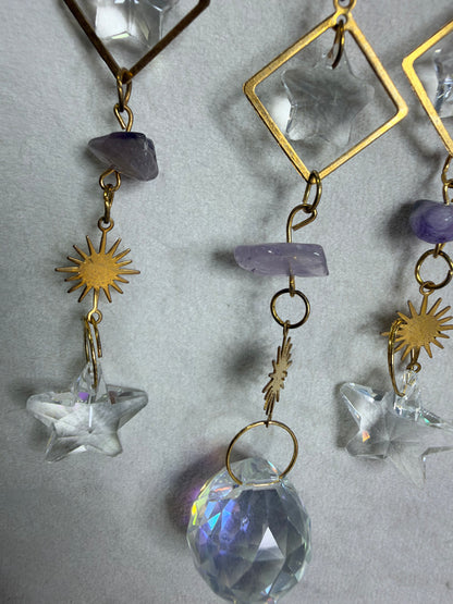 Amethyst Crescent Moon & Stars Suncatcher – 30 × 7 cm