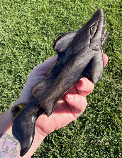 Silver Sheen Obsidian Shark Carving 323g | 17cm