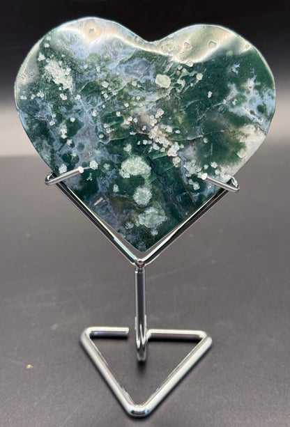 Moss Agate Heart with Stand