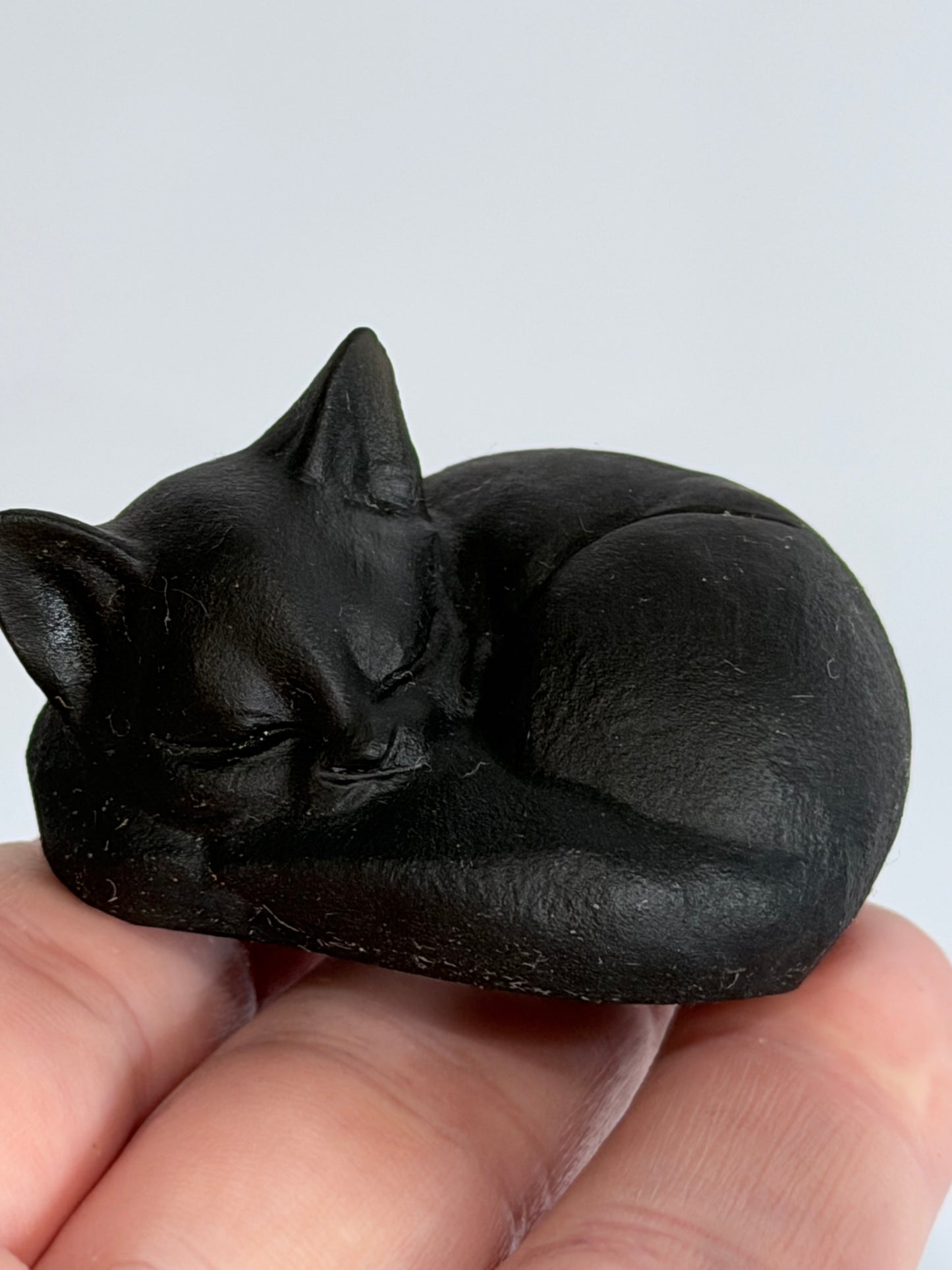 Sleeping Cat Carving 4cm Black Obsidian