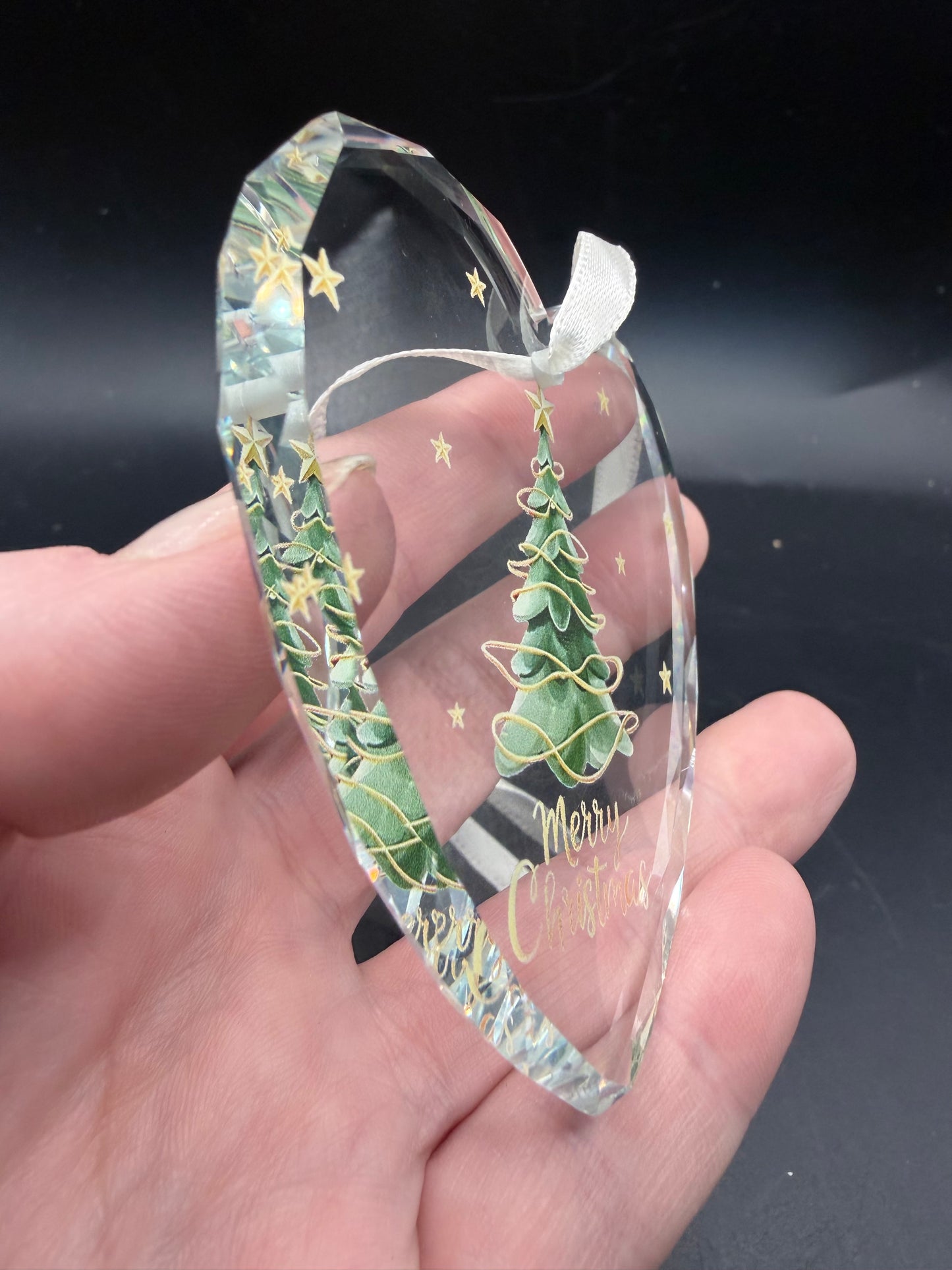 Glass Heart Ornament – Christmas Tree & Gold Stars