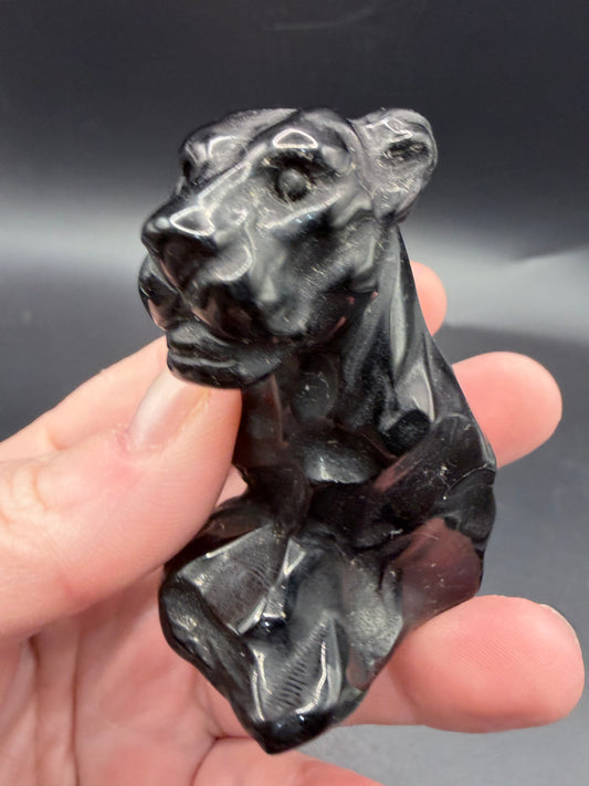 Black Obsidian Panther Carving 6.5cm