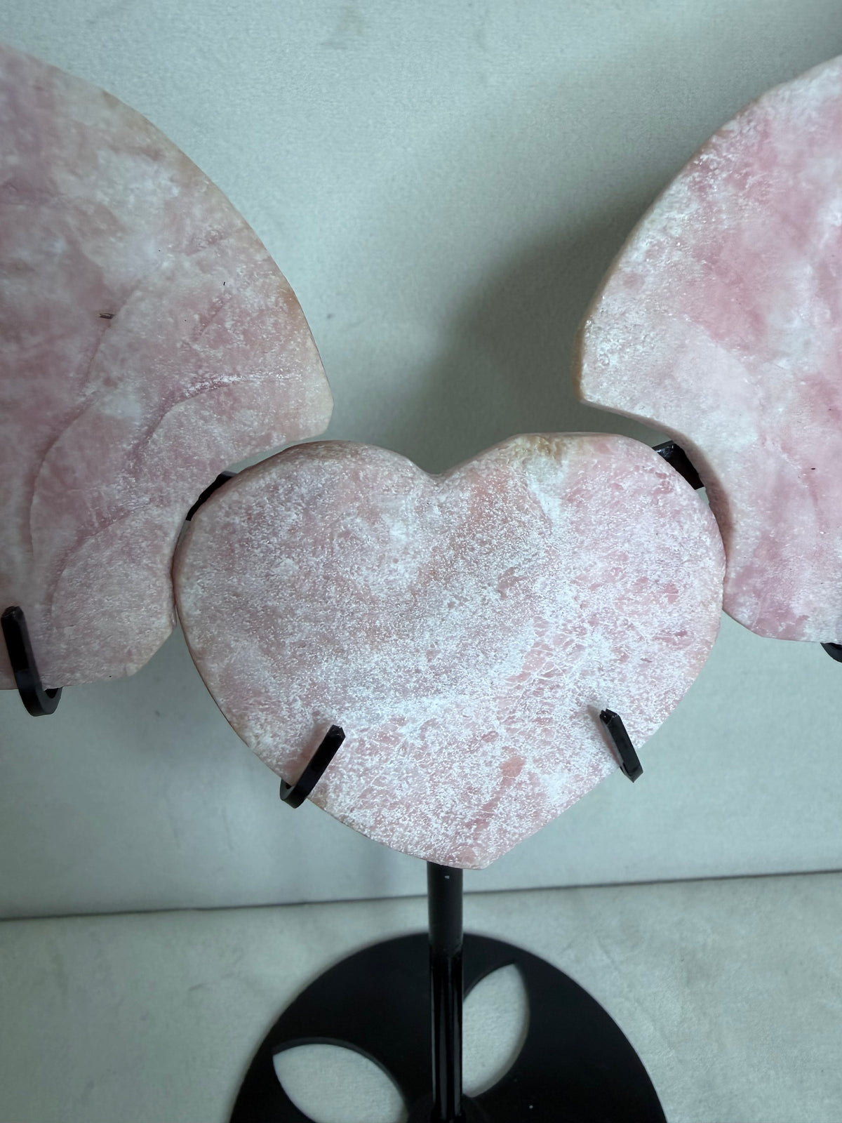 Pink Opal Angel Wings with Heart on Stand – 25cm