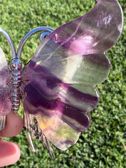 Rainbow Fluorite Butterfly on Metal Stand 9cm