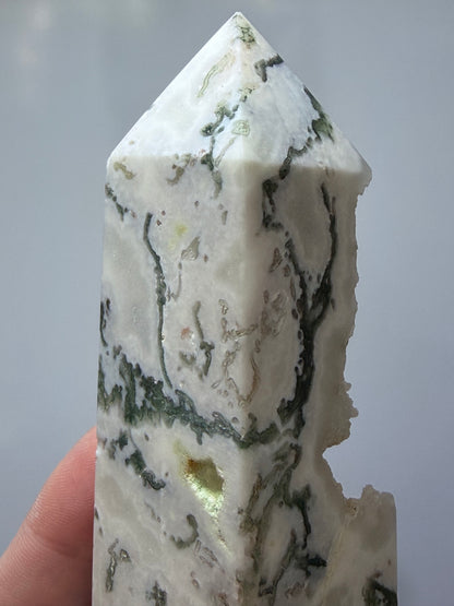 Moss Agate Druzy Tower – 12.5cm