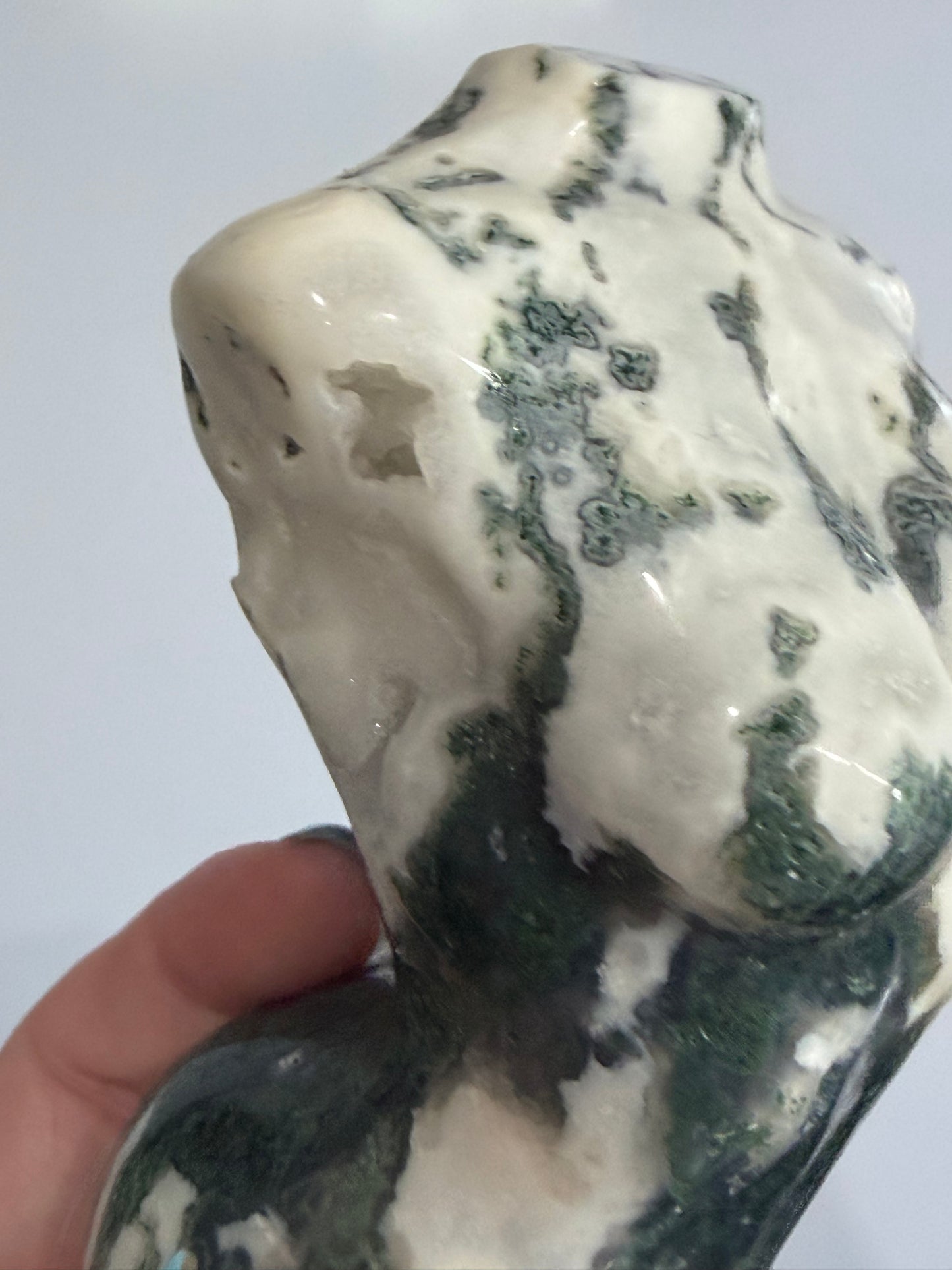 Moss Agate Goddess Statement Torso Carving – 544g - 12.5cm