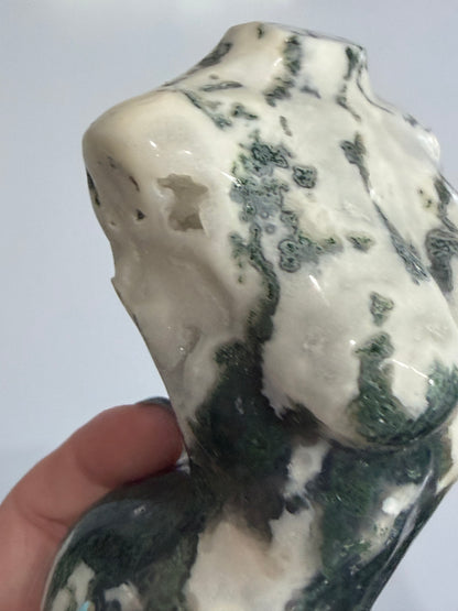 Moss Agate Goddess Statement Torso Carving – 544g - 12.5cm