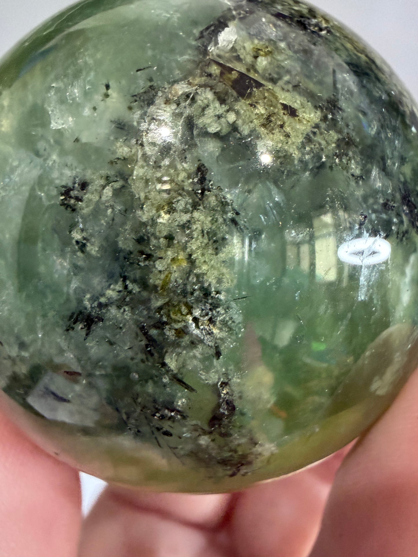Prehnite with Epidote Sphere with Natural Crystal Pocket |  A - 5cm