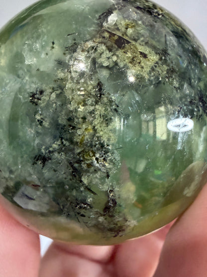 Prehnite with Epidote Sphere with Natural Crystal Pocket |  A - 5cm