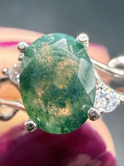 Sterling Silver 925 Moss Agate Ring – Size 8