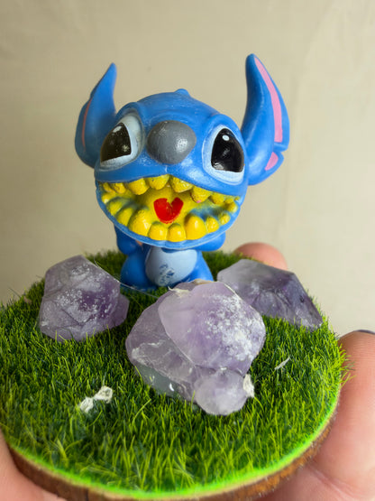 Cheeky Grin Stitch Amethyst Mini Crystal Garden – 4cm