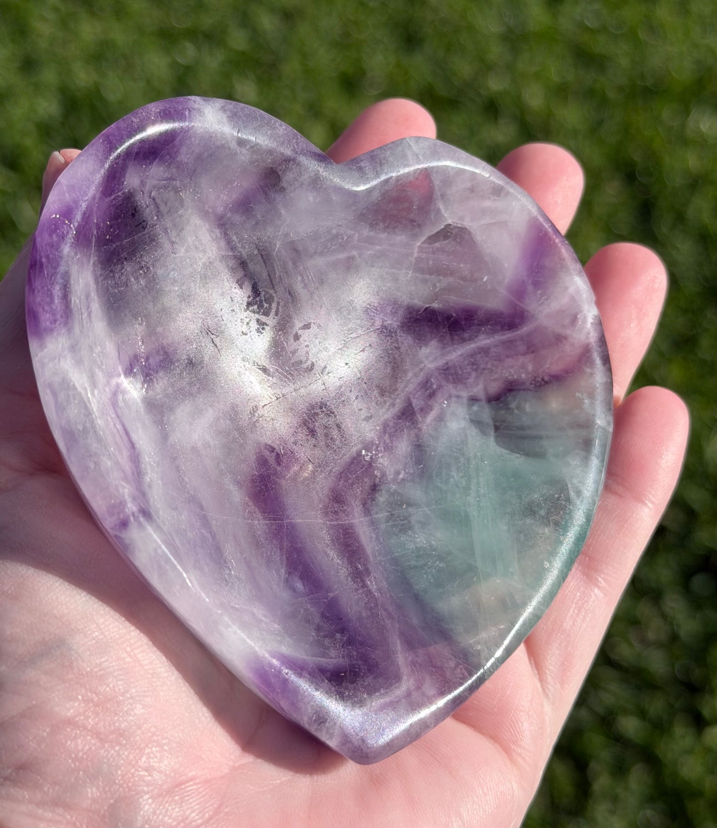 Rainbow Fluorite Heart Bowl with Stand – 262g