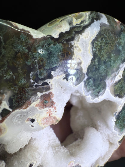 Unique Moss Agate Druzy Heart with Stand
