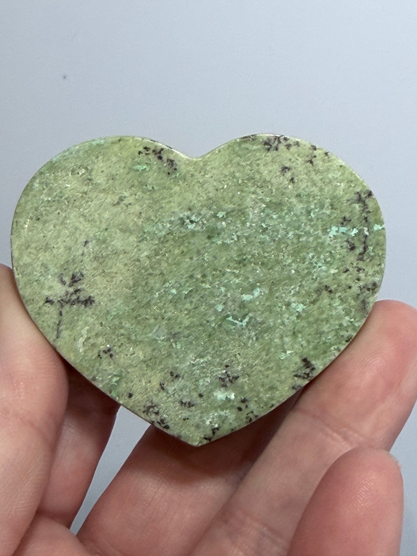 Madagascan Chrysoprase Free Standing Heart – 5.5cm A