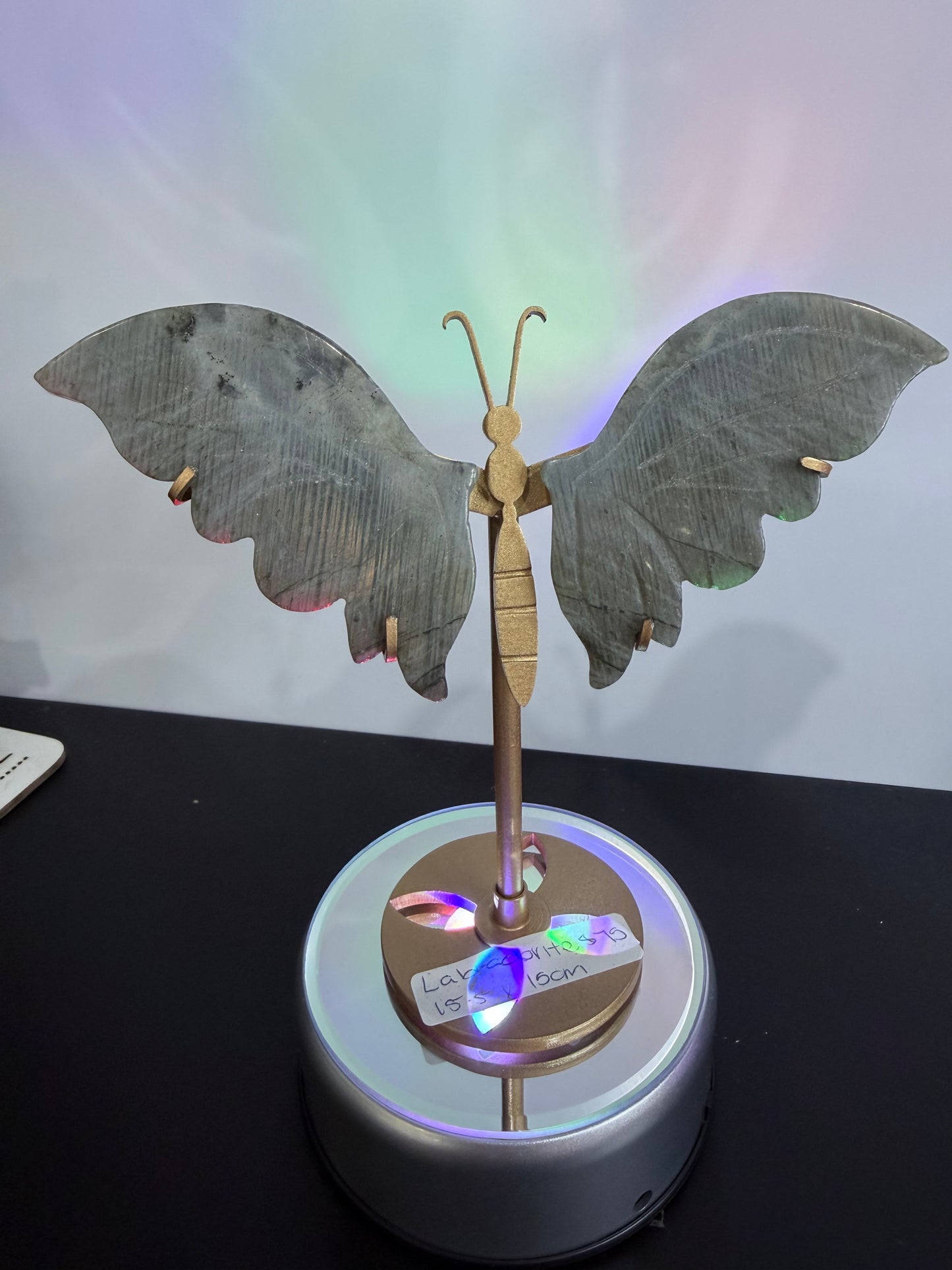 Labradorite Butterfly Crystal Display on Stand – 15 cm