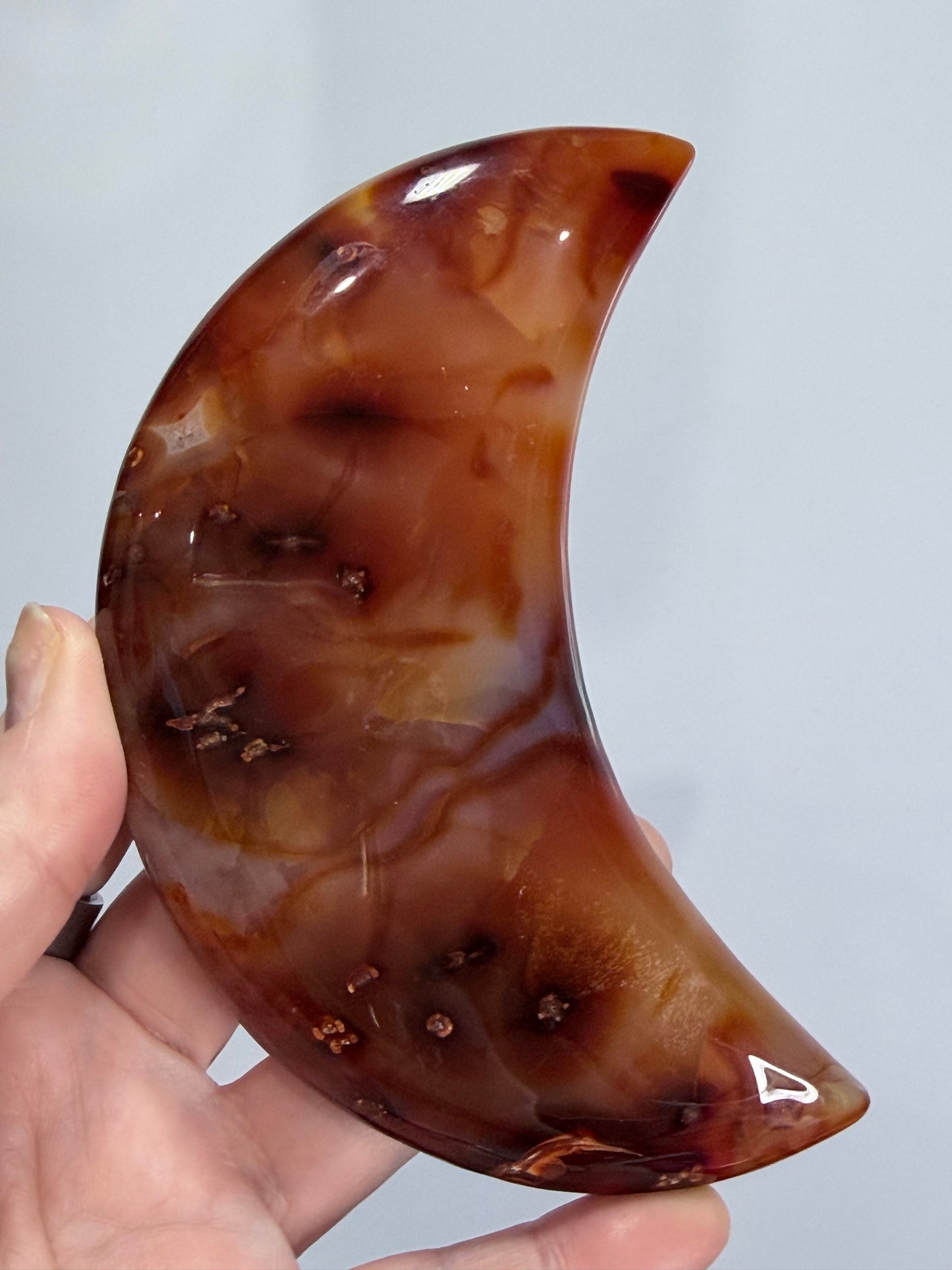 Carnelian Druzy Crescent Moon on Stand – 21cm
