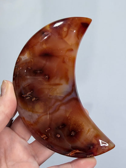 Carnelian Druzy Crescent Moon on Stand – 21cm