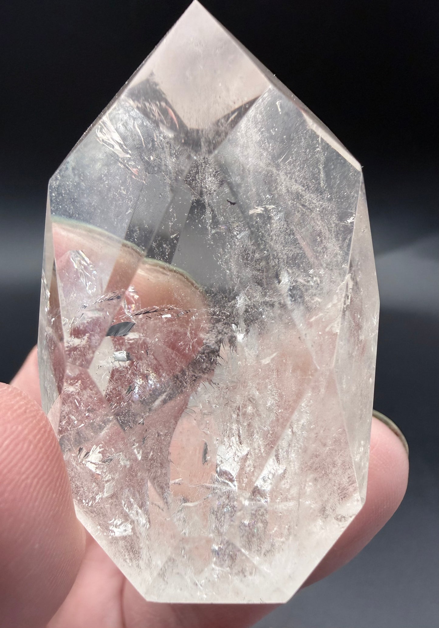 Clear Quartz Polyhedron with Phantoms on Rotating Stand