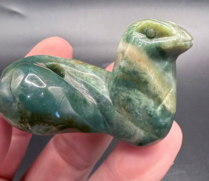 Moss Agate Snake Carving
