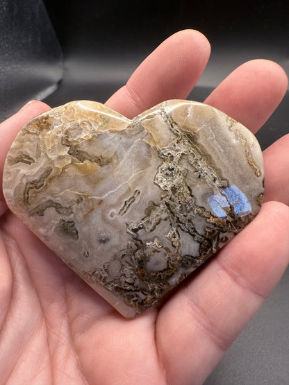 Moss Agate 6cm Free Standing Heart