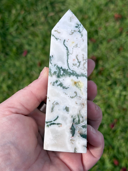 Moss Agate Druzy Tower – 12.5cm