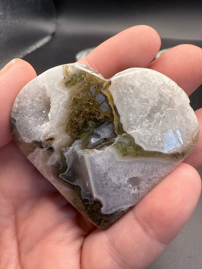 Moss Agate 5cm Free Standing Heart